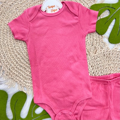 Conj Body e Short Canelado Pink